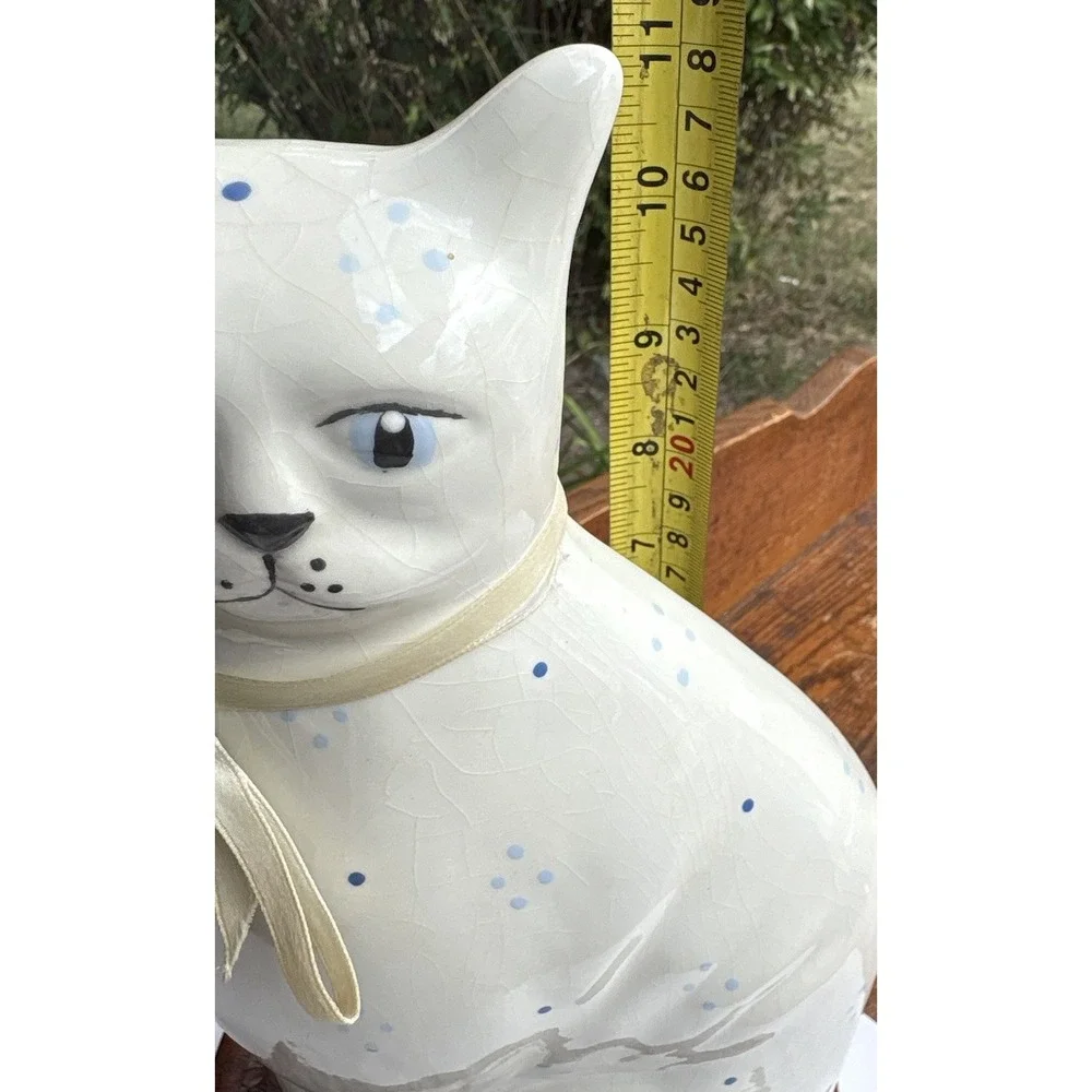 Ceramic White Light Blue Floral Cat Kitty Figurine 11
